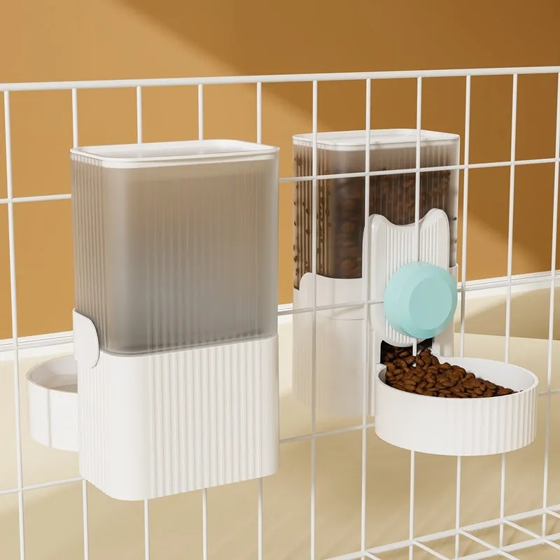 Hanging cat water fountain and automatic dog feeder combo set in blue, with two 1000ml plastic bowls for drinking and feeding