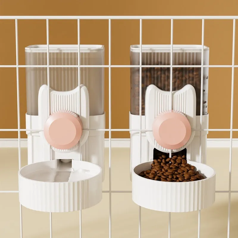 Hanging cat water fountain and automatic dog feeder combo set in blue, with two 1000ml plastic bowls for drinking and feeding