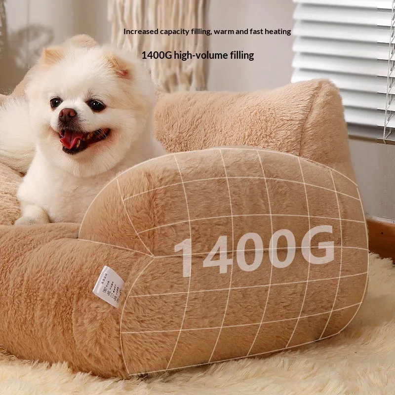 All-season removable washable pet bed in Mousse Coffee colour with soft fabric cover and cushion.