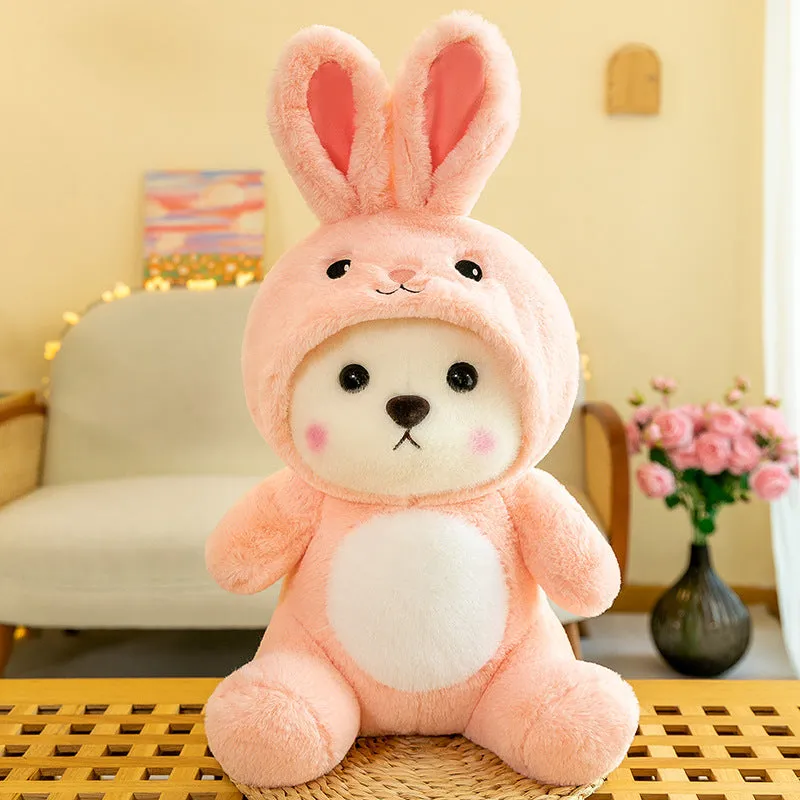 Colourful strawberry bear plush doll with cute face, available in multiple sizes and colours for teenagers