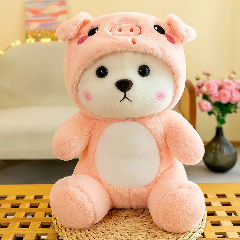 Colourful strawberry bear plush doll with cute face, available in multiple sizes and colours for teenagers
