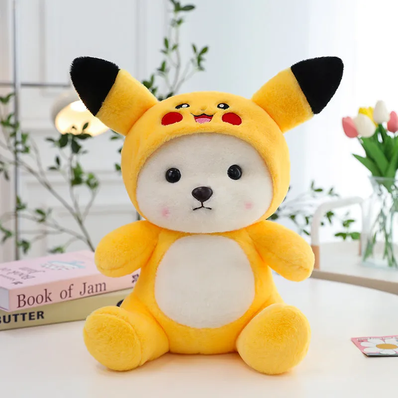 Colourful strawberry bear plush doll with cute face, available in multiple sizes and colours for teenagers