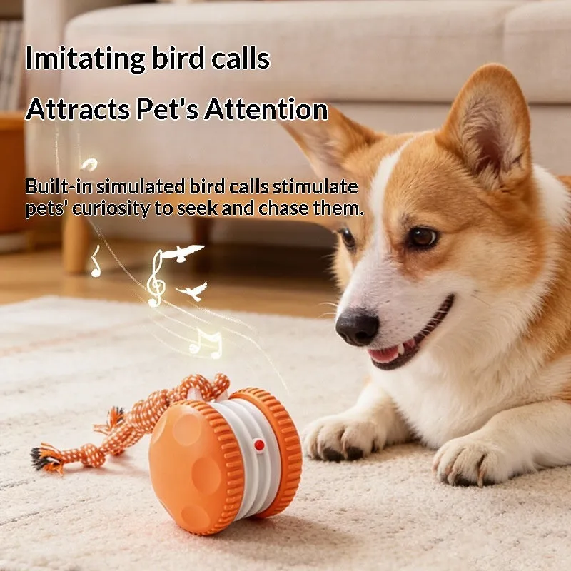 Rechargeable rolling pet ball toy in orange and blue made of ABS plastic for cats and dogs