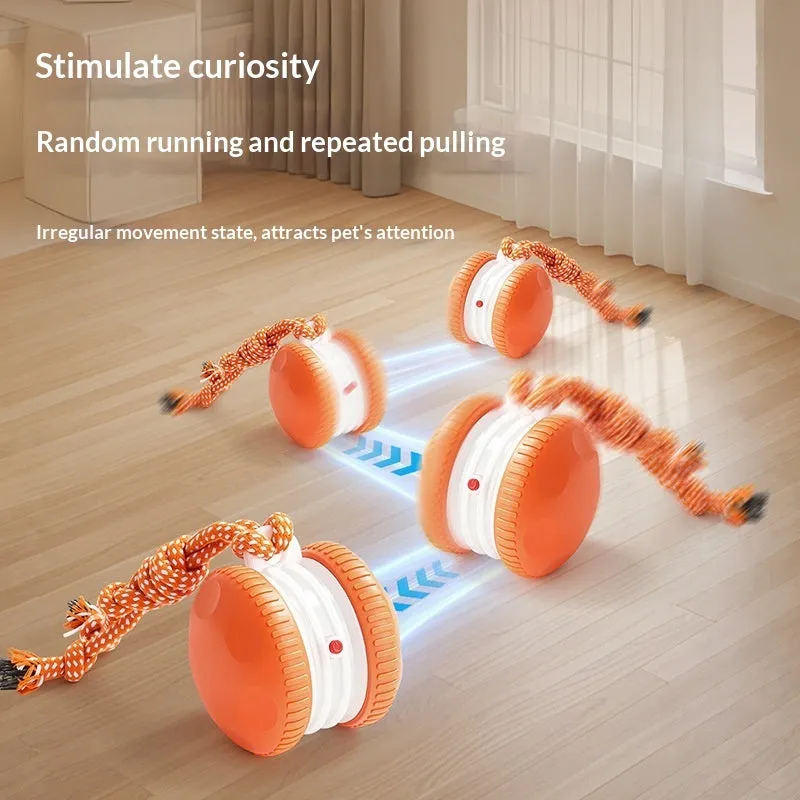 Rechargeable rolling pet ball toy in orange and blue made of ABS plastic for cats and dogs