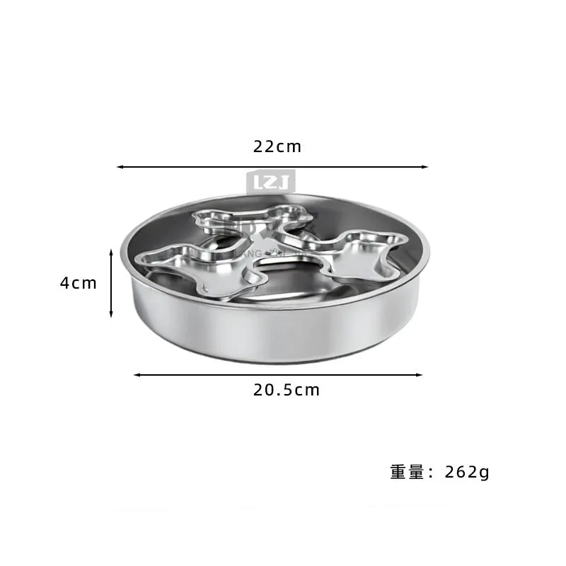 Stainless steel rotating slow-feeding pet bowl with bone design for dogs and cats to prevent choking