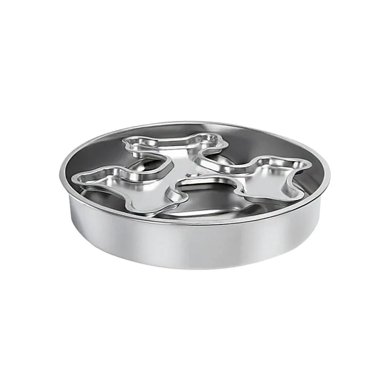 Stainless steel rotating slow-feeding pet bowl with bone design for dogs and cats to prevent choking