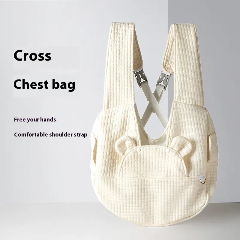 Grey quilted cross-chest pet diaper backpack for small dogs and cats.