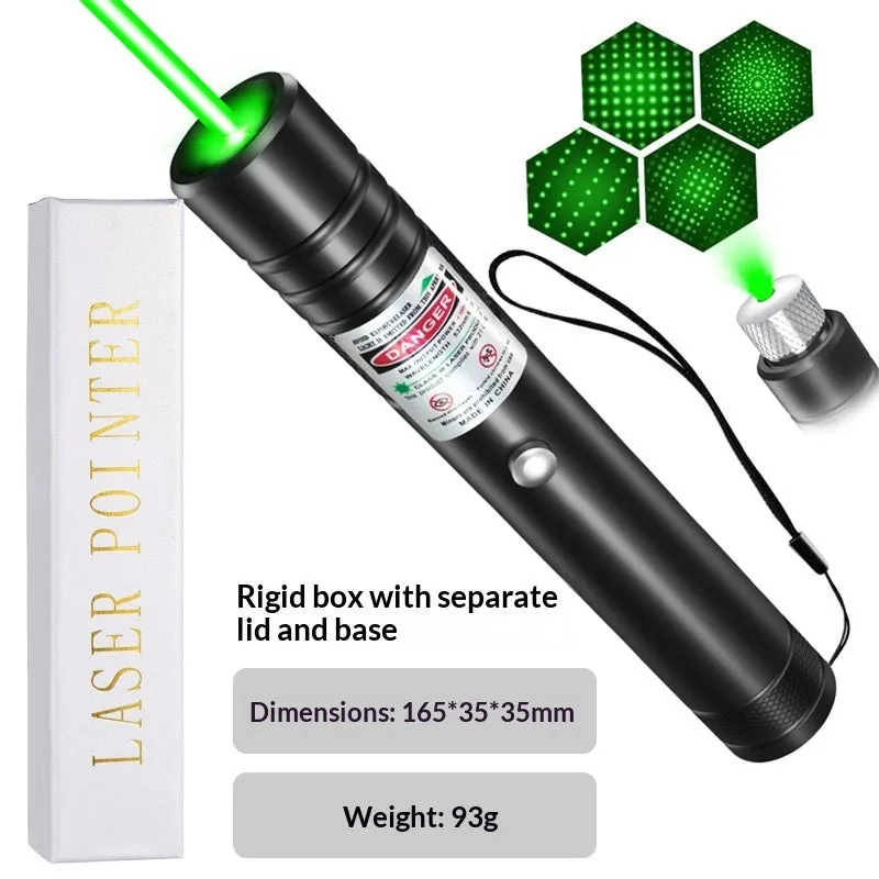 USB-charging infrared cat laser pointer in black aluminium alloy with green light and starry-sky rotating head