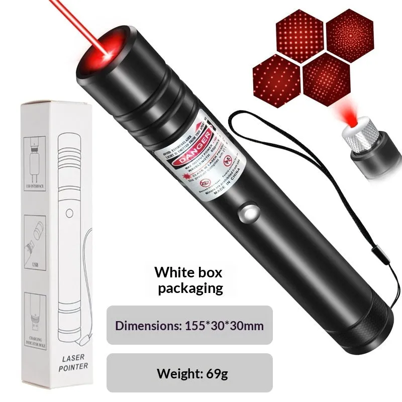 USB-charging infrared cat laser pointer in black aluminium alloy with green light and starry-sky rotating head