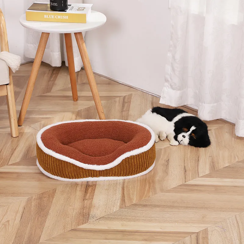 New autumn-winter pet bed with thick soft plush cushion in three sizes and colours