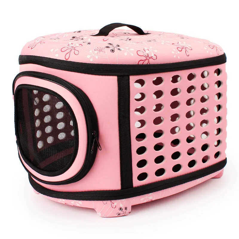 Portable foldable EVA pet handbag for dogs and cats, champagne colour, 45x35x32cm, on a light background