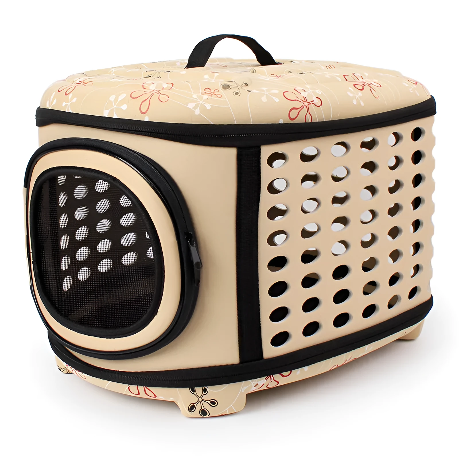 Portable foldable EVA pet handbag for dogs and cats, champagne colour, 45x35x32cm, on a light background