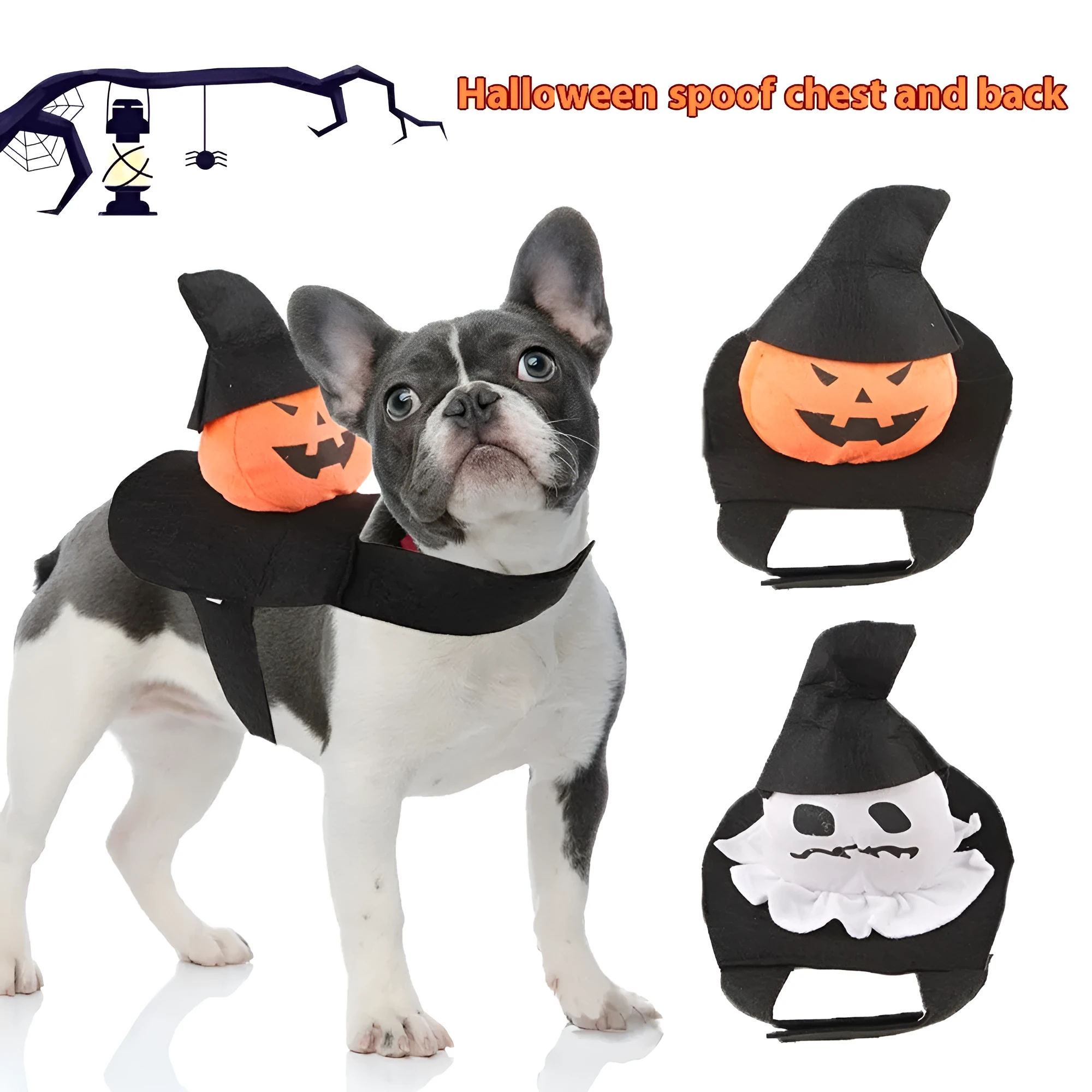Dog wearing Halloween costume with ghost or pumpkin ghost design in PP cotton fabric