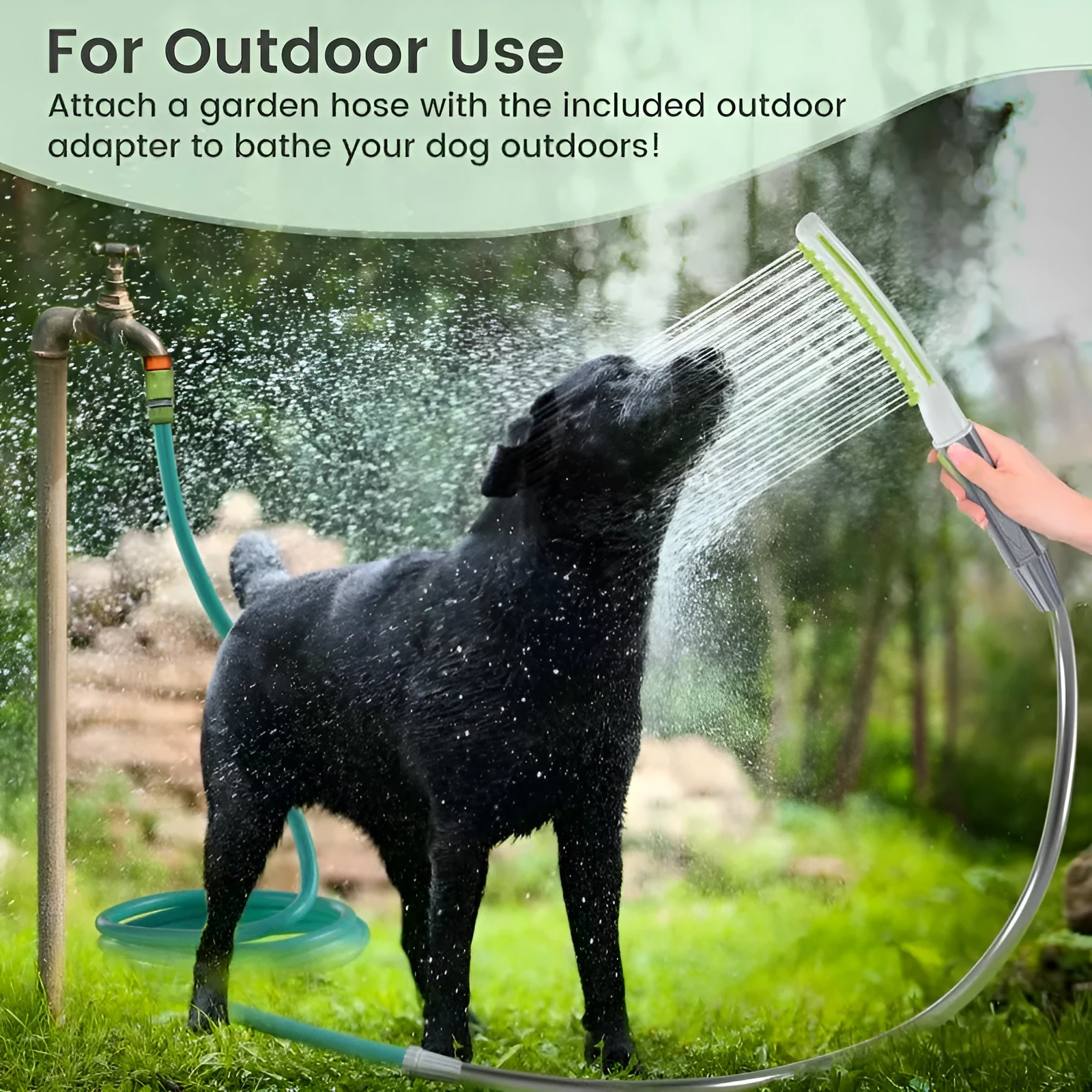Pet bathing brush showerhead for dogs with ABS plastic handle and soft bristles in blue and gray colour