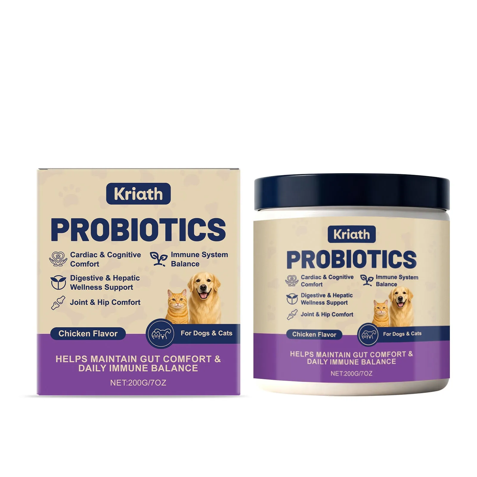 Probiotic powder for pet intestinal care, 200g chicken-flavoured supplement with Bacillus subtilis