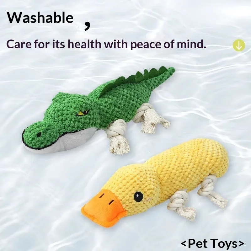 Chewing teeth-cleaning plush pet toy with sound PVC material in crocodile style for dogs