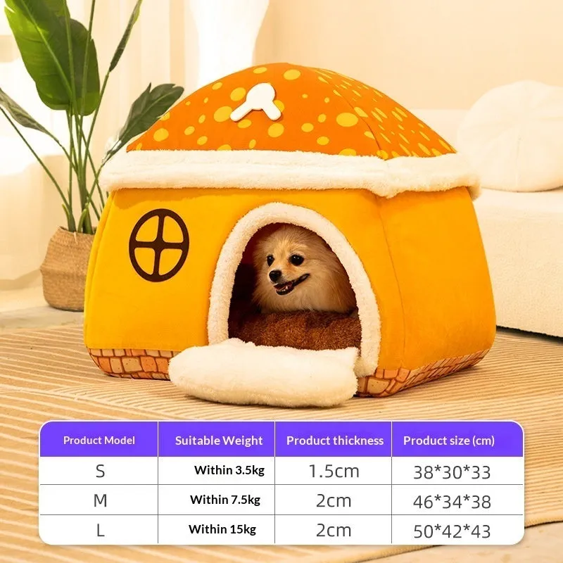 Mushroom house style indoor dog house with detachable cover for small and large dogs