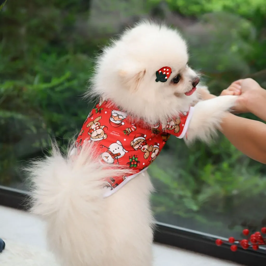 Pet clothing for cats and dogs in white moose design polyester fabric, shown on a white background