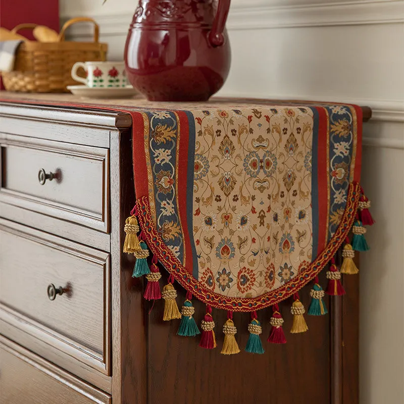 American floral polyester fringe table runner 40x180cm yellow green red for dining table decoration