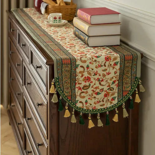 American floral polyester fringe table runner 40x180cm yellow green red for dining table decoration