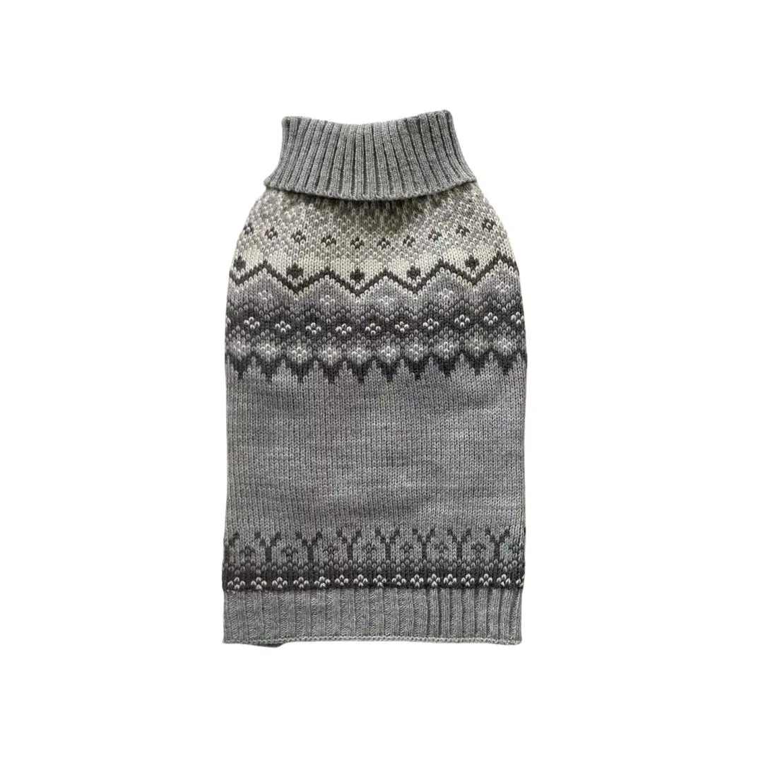 Grey Fair Isle pattern polyester sweater for small dogs on a white background