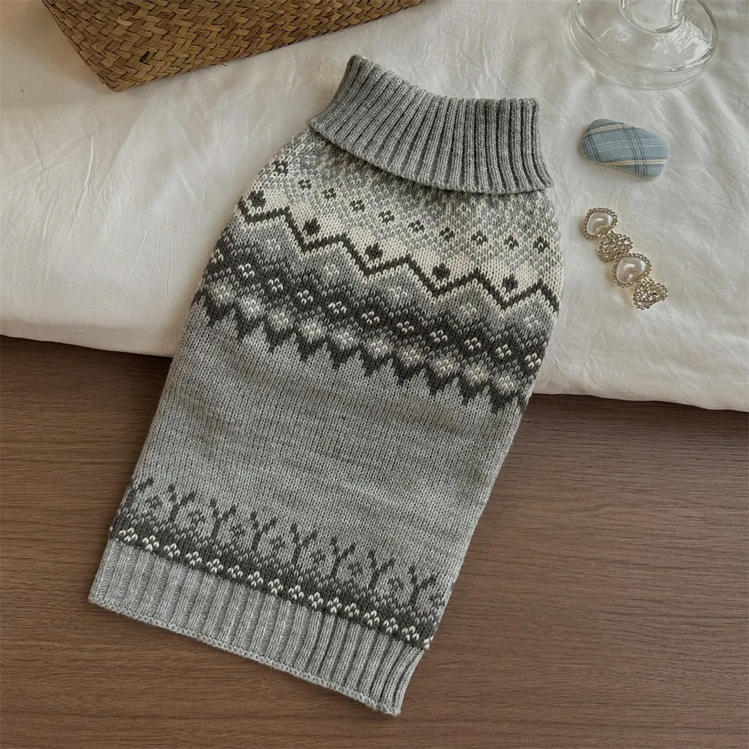 Grey Fair Isle pattern polyester sweater for small dogs on a white background