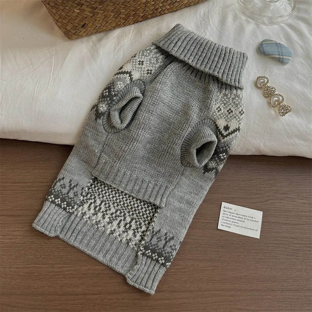 Grey Fair Isle pattern polyester sweater for small dogs on a white background