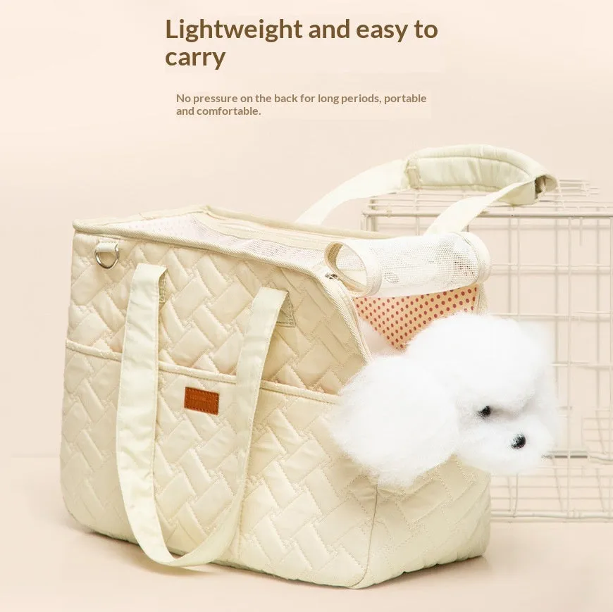 Handy lightweight canvas cat pet crossbody bag in beige, crossbody strap, large size