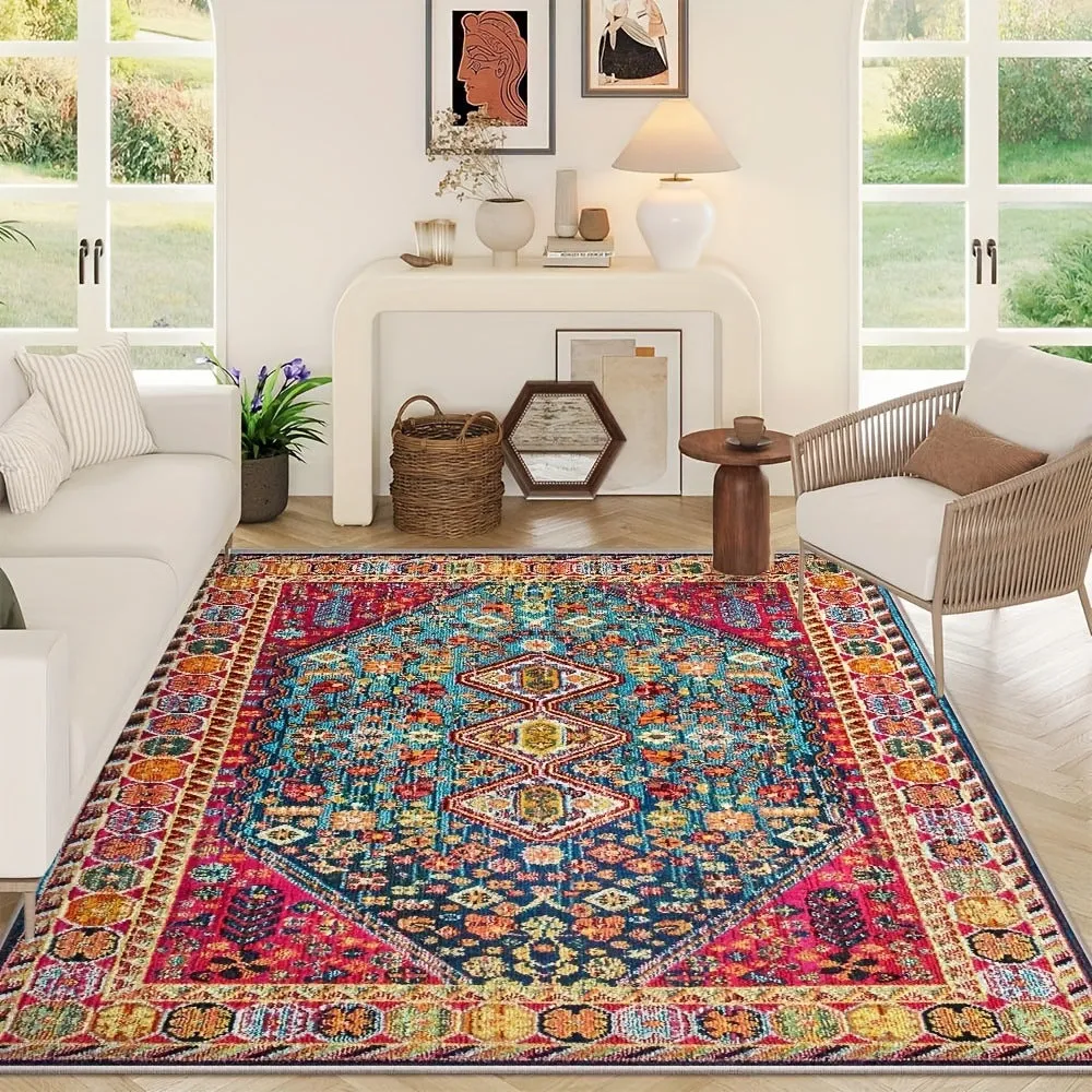 Washable crystal velvet Persian style living room carpet in rectangular shape with printed pattern