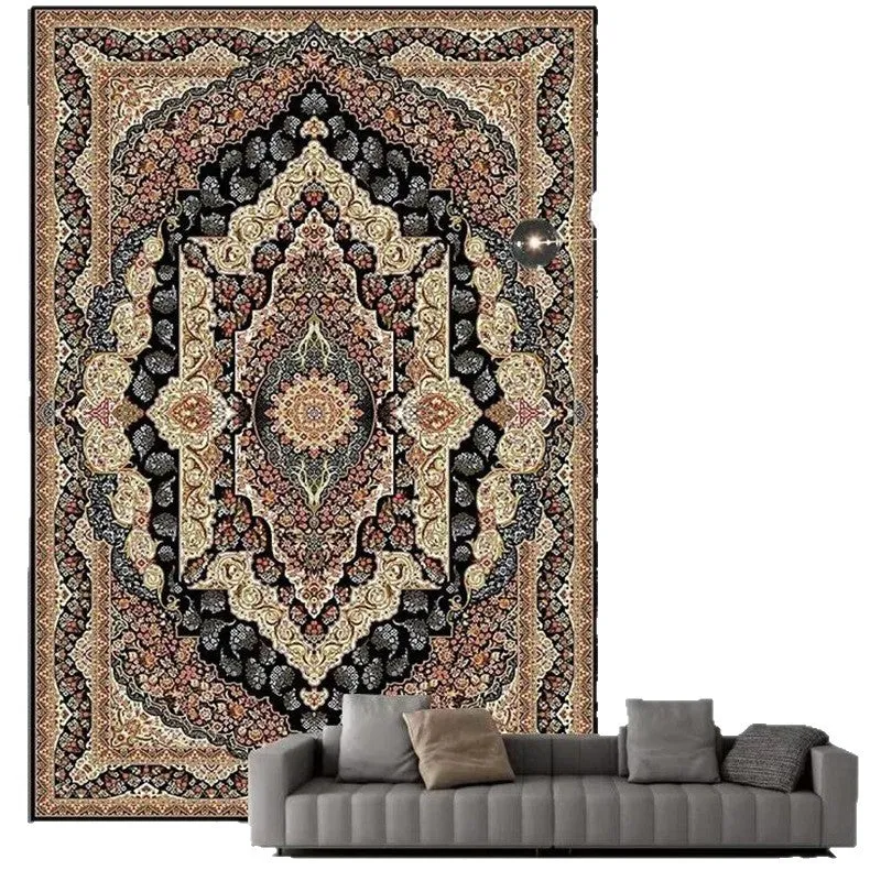 Washable crystal velvet Persian style living room carpet in rectangular shape with printed pattern