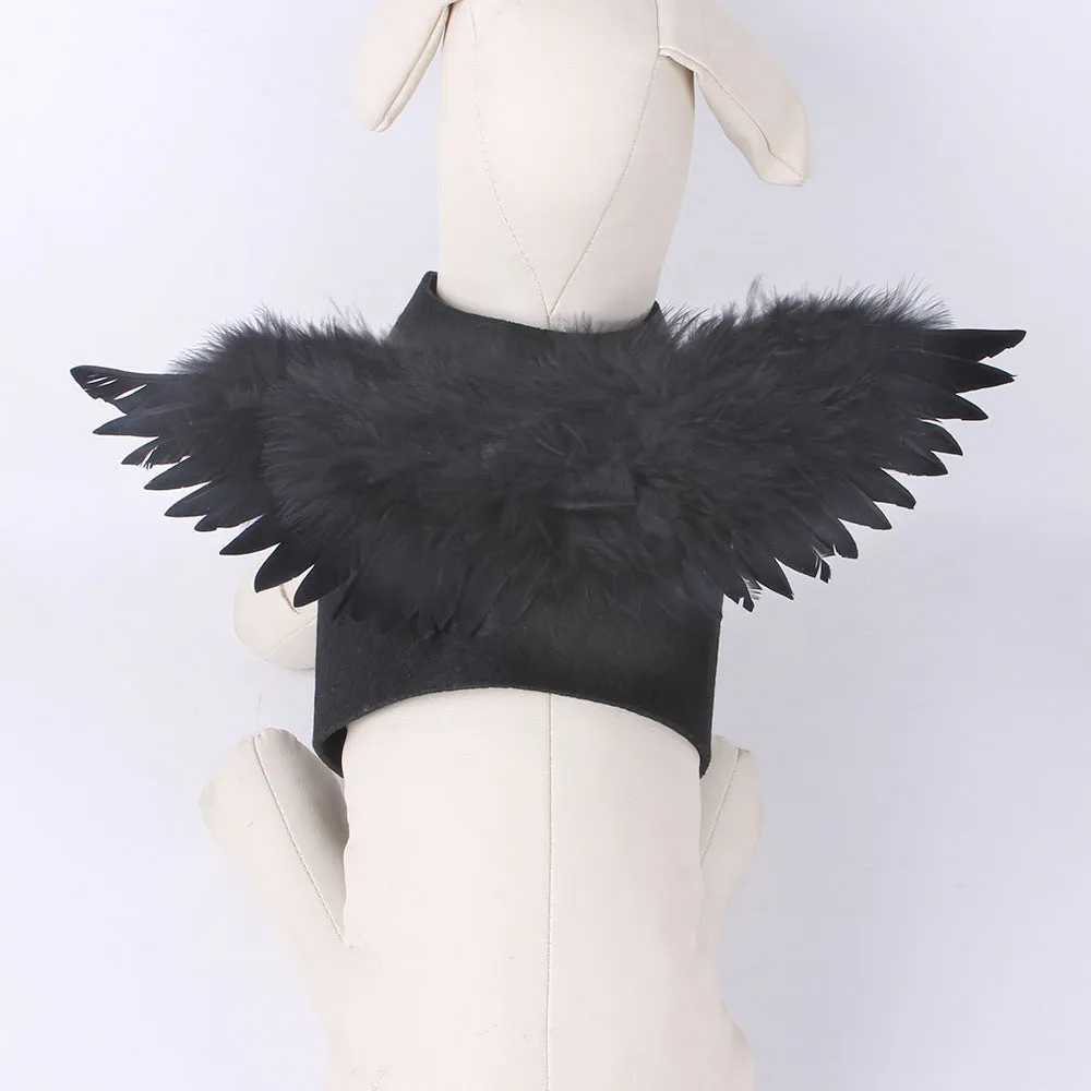 Black and white angel wings dog costume on chest and back with felt fabric
