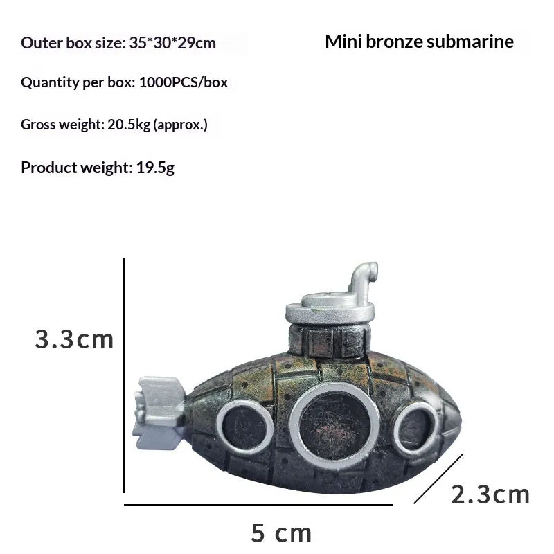 Mini PVC submarine aquarium ornament in red, sized 4-7cm, for fish tank landscaping