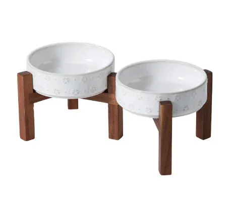 Ceramic elevated anti-spill dog dish with snowflake inner arc design 21cm diameter