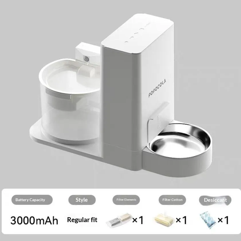 Wireless thermostatic cat water dispenser with 2-in-1 drinking feature, includes filter and desiccant, 3000mA/5000mA