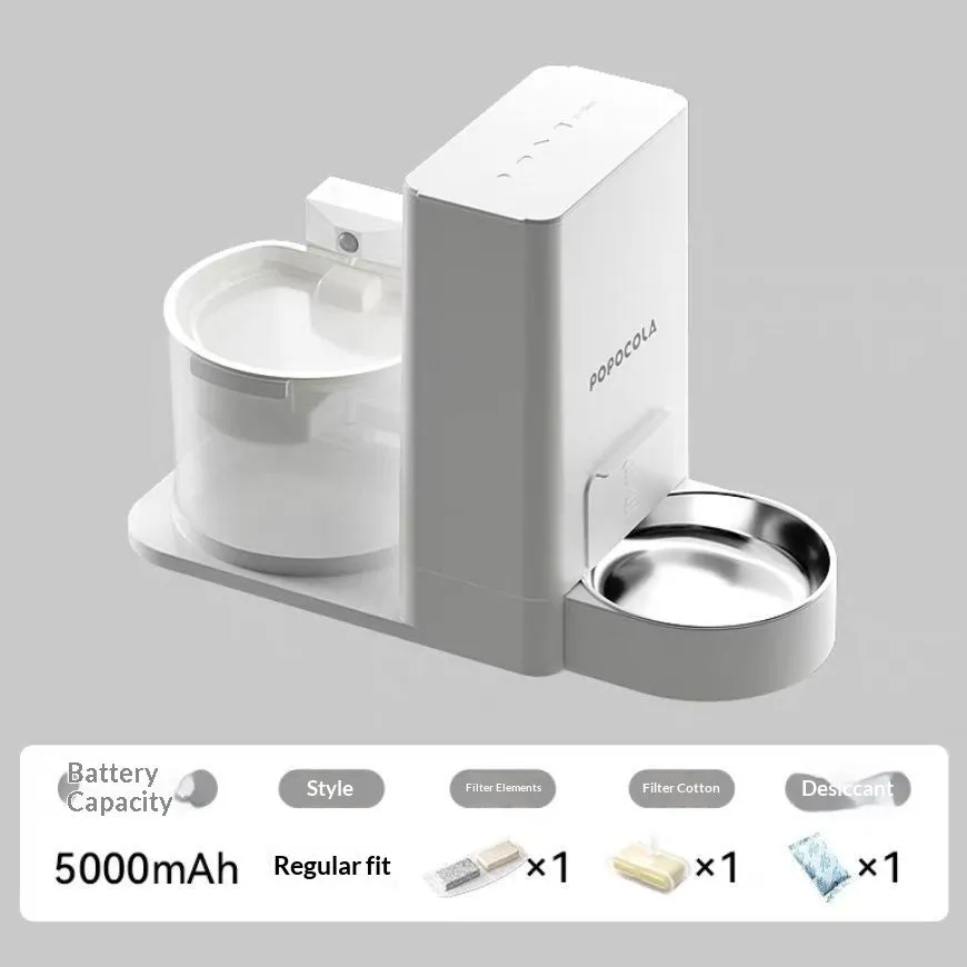 Wireless thermostatic cat water dispenser with 2-in-1 drinking feature, includes filter and desiccant, 3000mA/5000mA