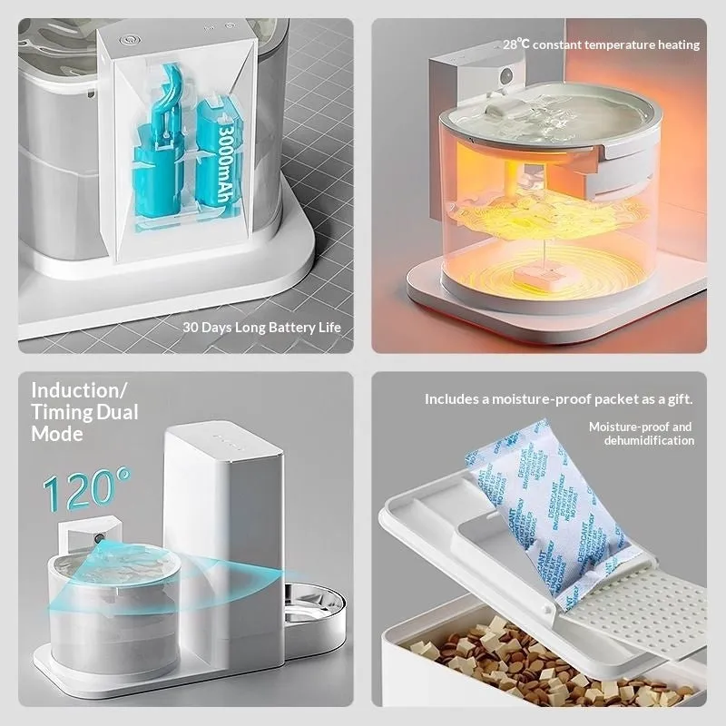 Wireless thermostatic cat water dispenser with 2-in-1 drinking feature, includes filter and desiccant, 3000mA/5000mA