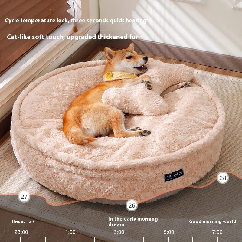 Small bite-resistant cloth dog kennel in a round nest milk tea colour.