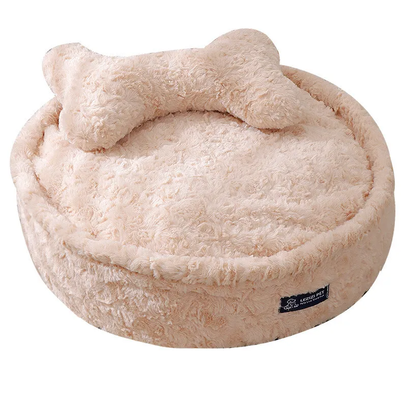 Small bite-resistant cloth dog kennel in a round nest milk tea colour.