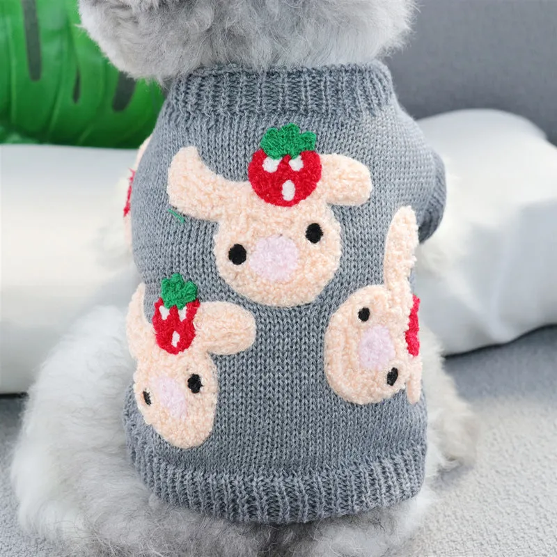 Short autumn winter pet sweater for dogs in unisex polyester casual style showing colour options and sizes