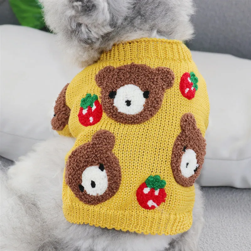 Short autumn winter pet sweater for dogs in unisex polyester casual style showing colour options and sizes