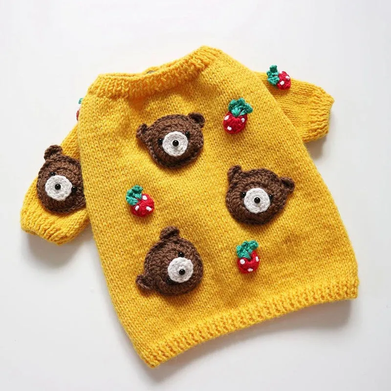 Short autumn winter pet sweater for dogs in unisex polyester casual style showing colour options and sizes