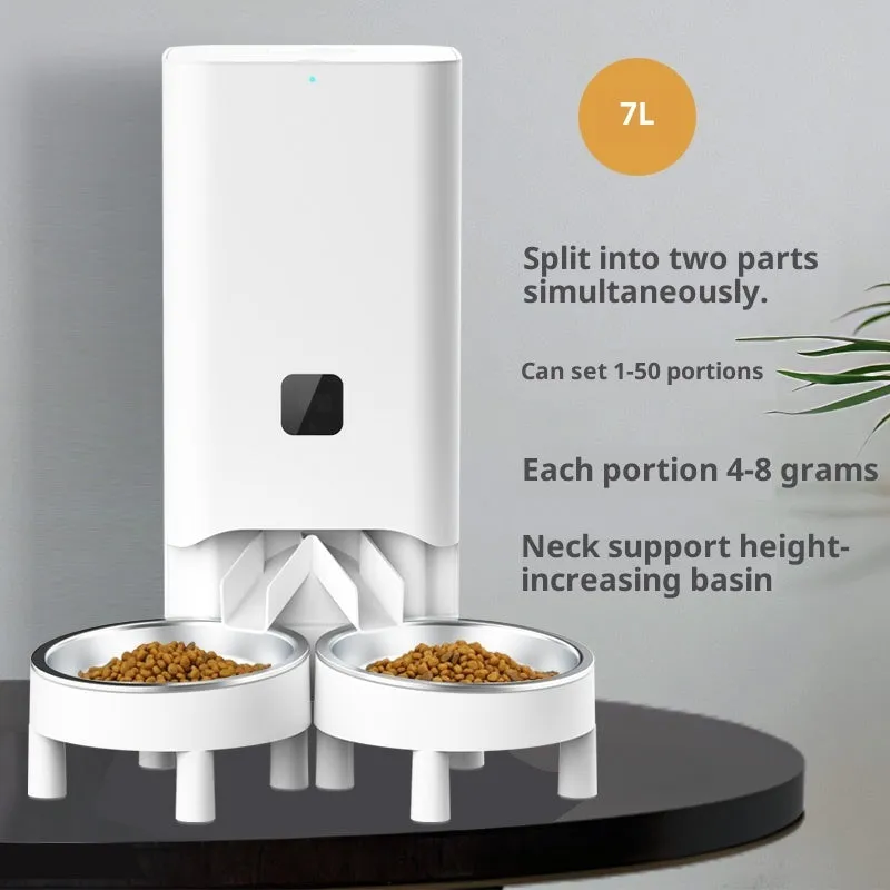 Multiple smart pet automatic feeder B58 with timed and quantitative feeding, three stainless steel bowls, white body