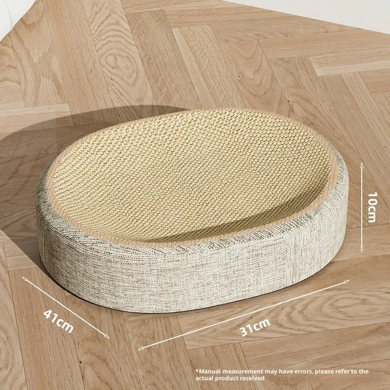 Integrated elliptical wear-resistant cat scratching board made of sisal rug in oval basin style