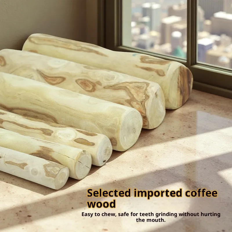 Coffee wood dog toy chew stick in twisted style with original wood colour, size options from S to XL
