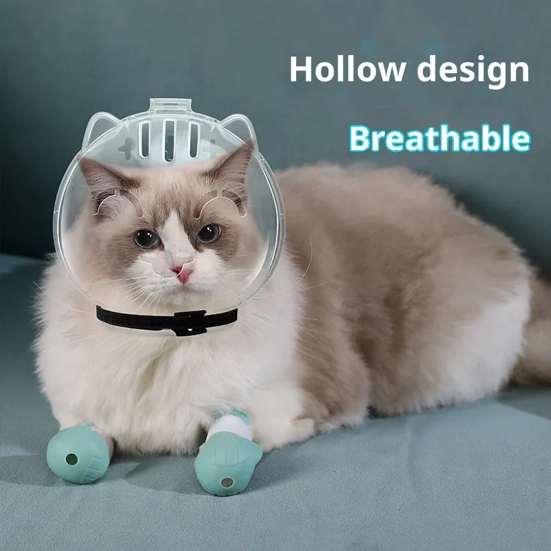 Pet anti-scratch bite cat space hood head cover made of PP/PE material for grooming