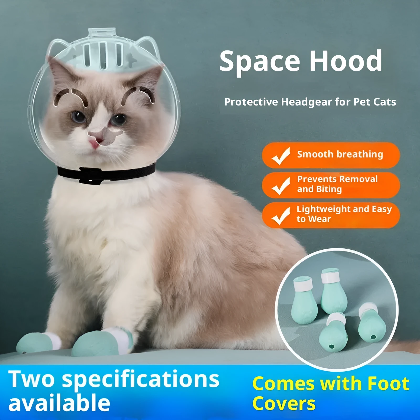 Pet anti-scratch bite cat space hood head cover made of PP/PE material for grooming