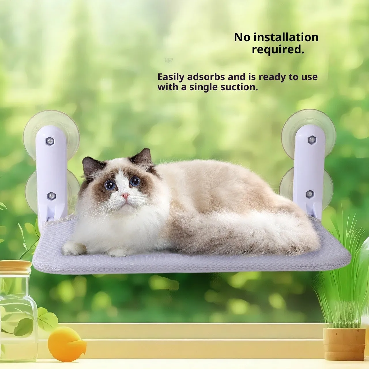 Cat hammock window suction cup hanging hammock with washable cover mesh in beige