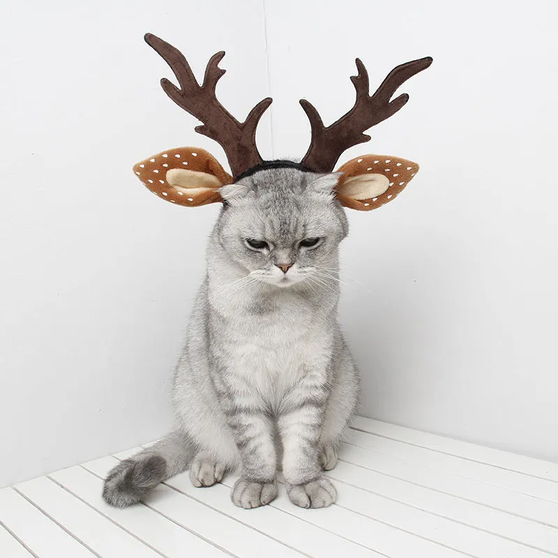 Brown polyester deer antler holiday anti-slip headband on display