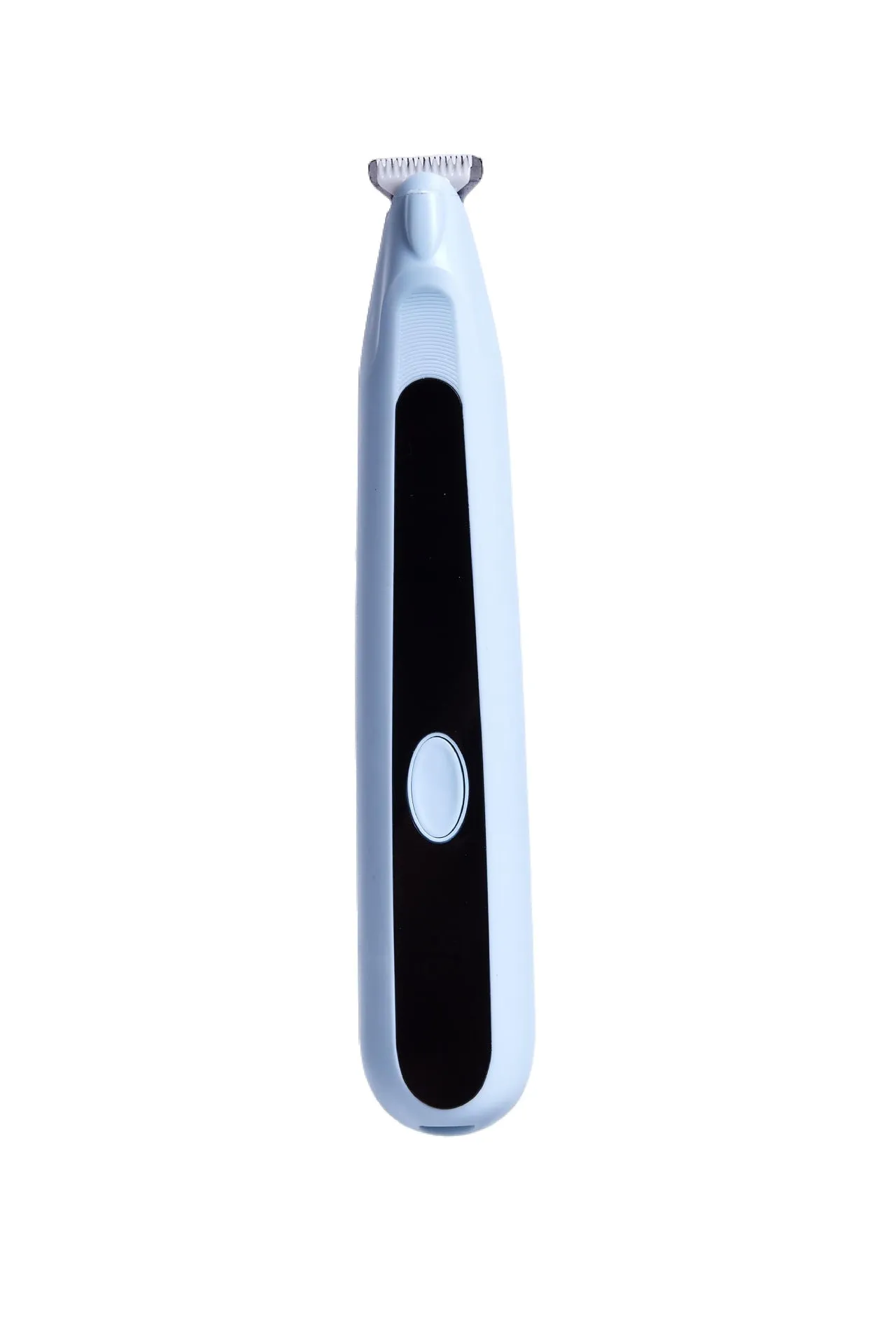 Pet hair clipper for cats and small dogs in blue, pink, and white, with compact G10 body