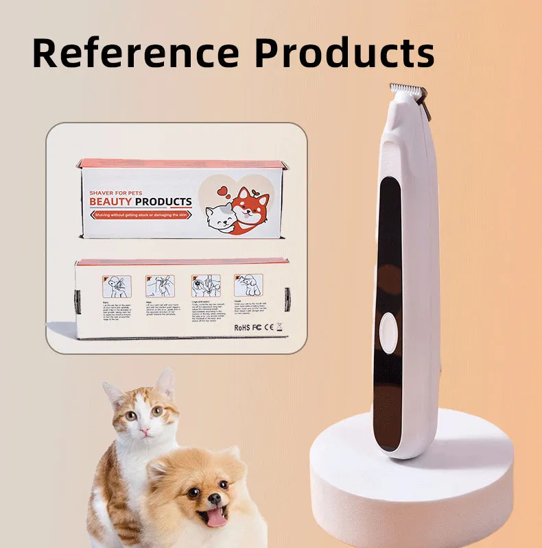 Pet hair clipper for cats and small dogs in blue, pink, and white, with compact G10 body